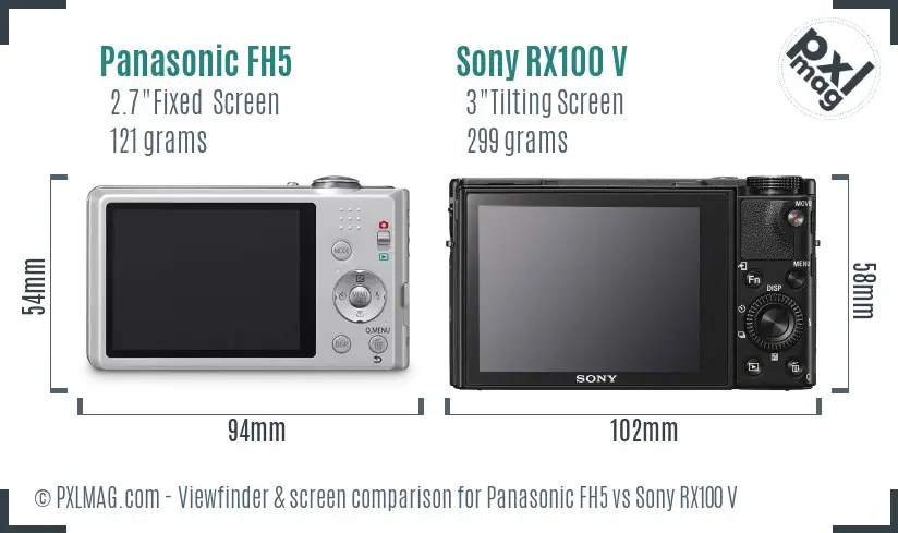 Panasonic FH5 vs Sony RX100 V Screen and Viewfinder comparison
