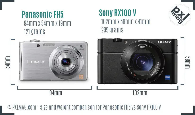 Panasonic FH5 vs Sony RX100 V size comparison