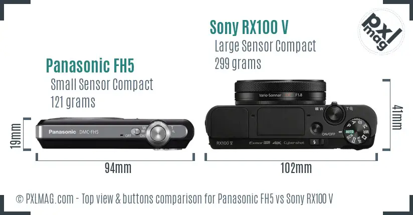 Panasonic FH5 vs Sony RX100 V top view buttons comparison