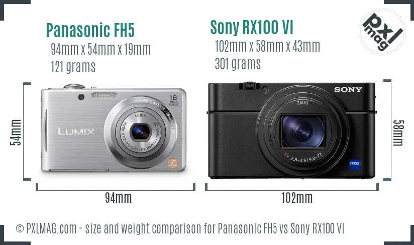 Panasonic FH5 vs Sony RX100 VI size comparison