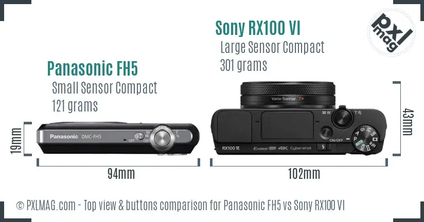 Panasonic FH5 vs Sony RX100 VI top view buttons comparison