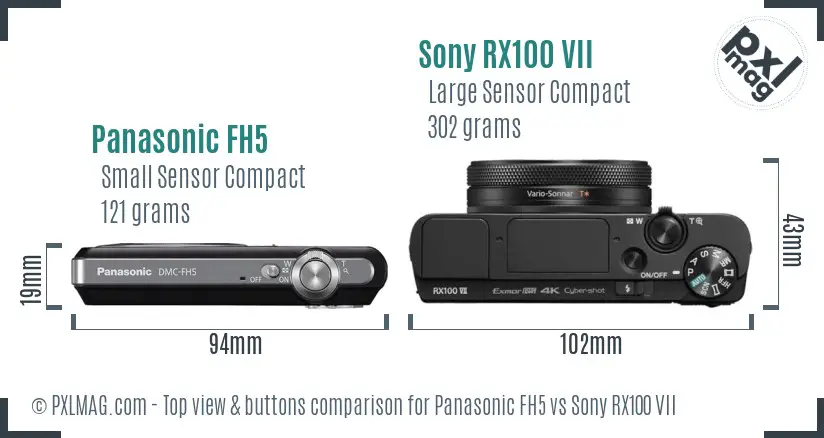 Panasonic FH5 vs Sony RX100 VII top view buttons comparison Panasonic FH5 vs Sony RX100 VII top view buttons comparison