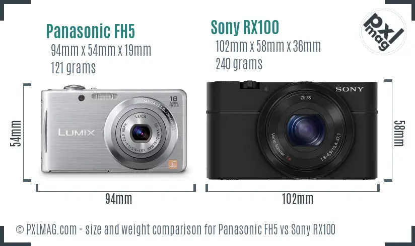 Panasonic FH5 vs Sony RX100 size comparison