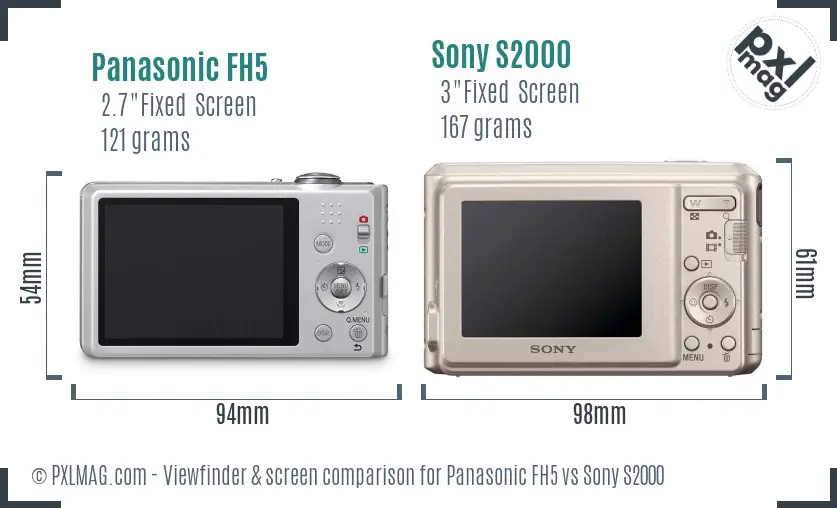 Panasonic FH5 vs Sony S2000 Screen and Viewfinder comparison