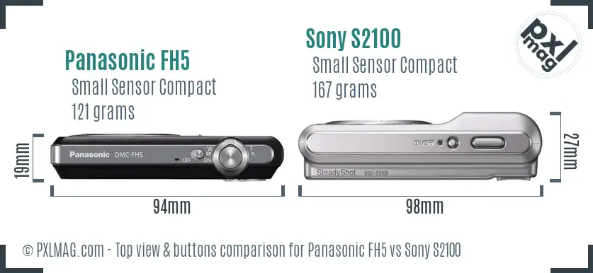 Panasonic FH5 vs Sony S2100 top view buttons comparison