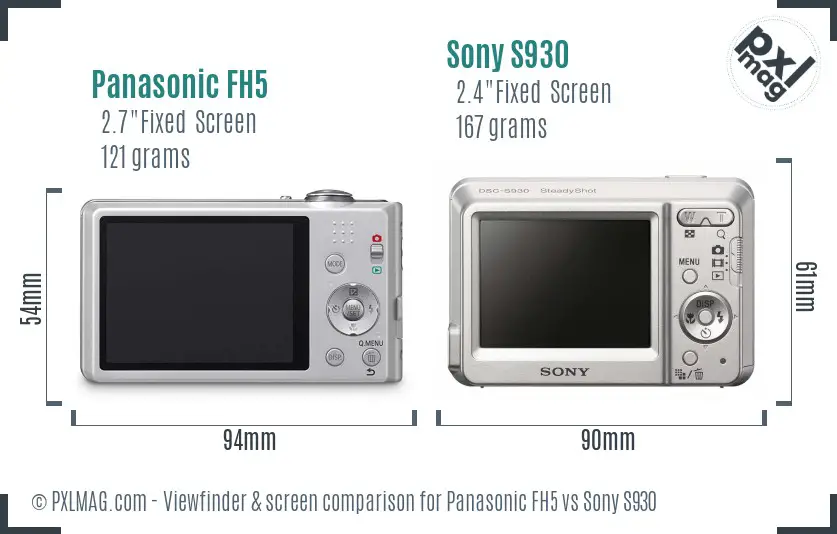 Panasonic FH5 vs Sony S930 Screen and Viewfinder comparison