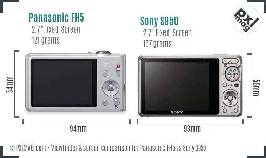 Panasonic FH5 vs Sony S950 Screen and Viewfinder comparison