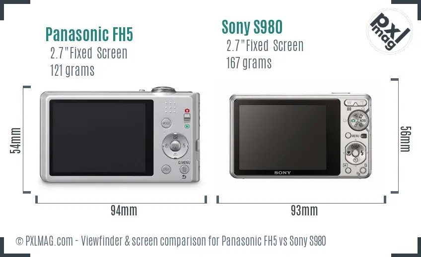 Panasonic FH5 vs Sony S980 Screen and Viewfinder comparison