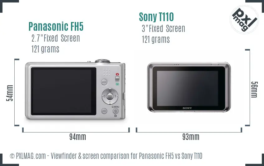 Panasonic FH5 vs Sony T110 Screen and Viewfinder comparison