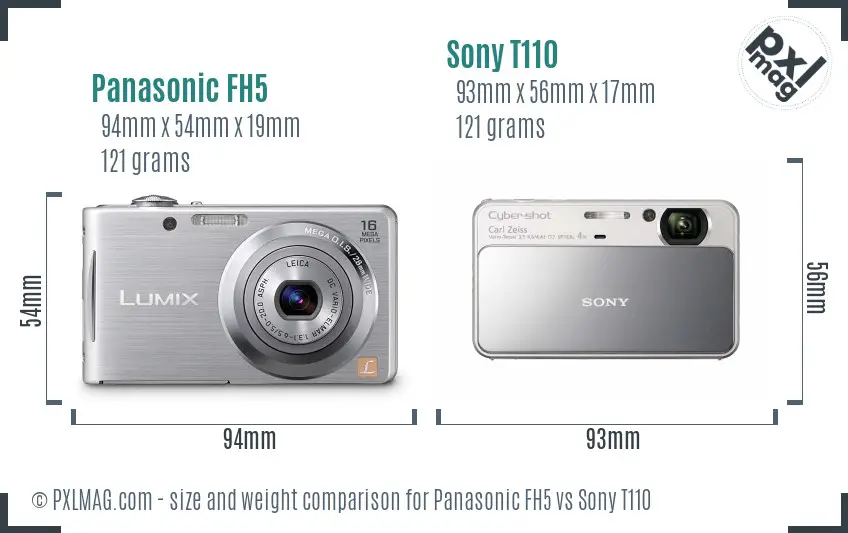 Panasonic FH5 vs Sony T110 size comparison