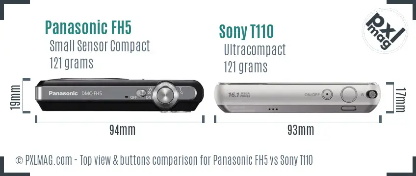 Panasonic FH5 vs Sony T110 top view buttons comparison