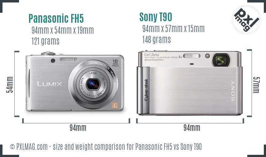 Panasonic FH5 vs Sony T90 size comparison