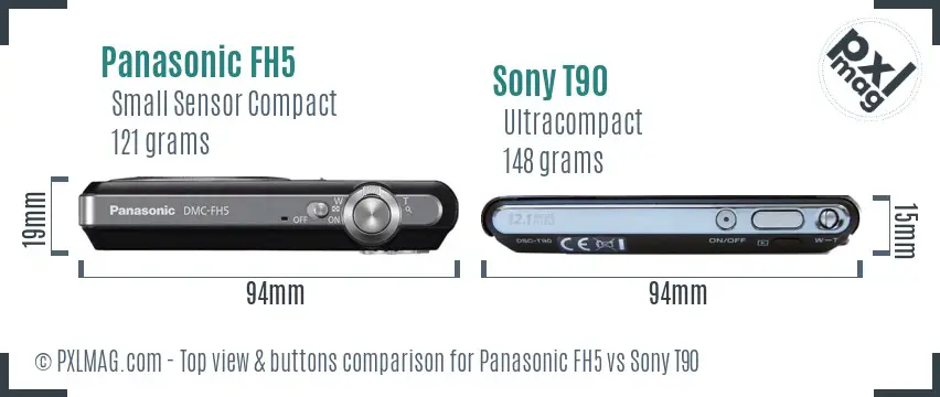Panasonic FH5 vs Sony T90 top view buttons comparison