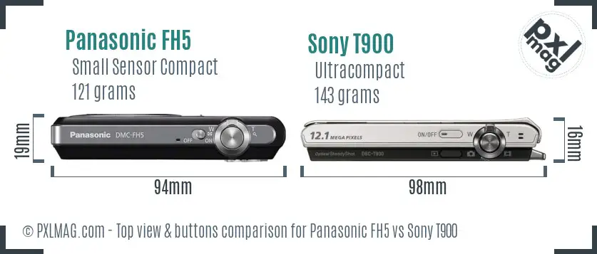 Panasonic FH5 vs Sony T900 top view buttons comparison