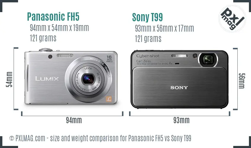 Panasonic FH5 vs Sony T99 size comparison