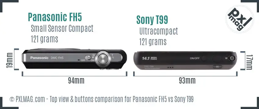Panasonic FH5 vs Sony T99 top view buttons comparison