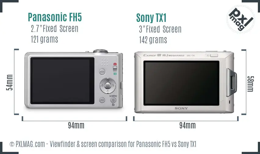 Panasonic FH5 vs Sony TX1 Screen and Viewfinder comparison