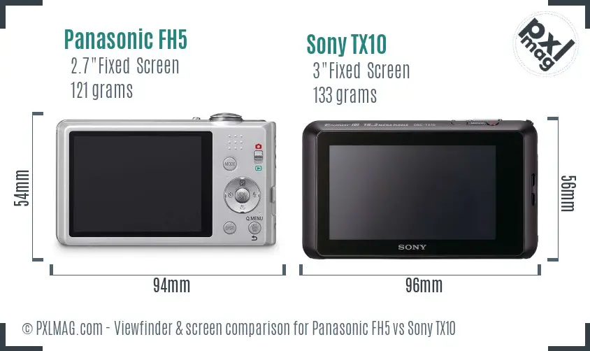 Panasonic FH5 vs Sony TX10 Screen and Viewfinder comparison