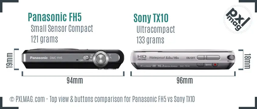 Panasonic FH5 vs Sony TX10 top view buttons comparison