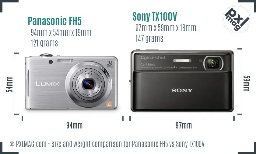 Panasonic FH5 vs Sony TX100V size comparison