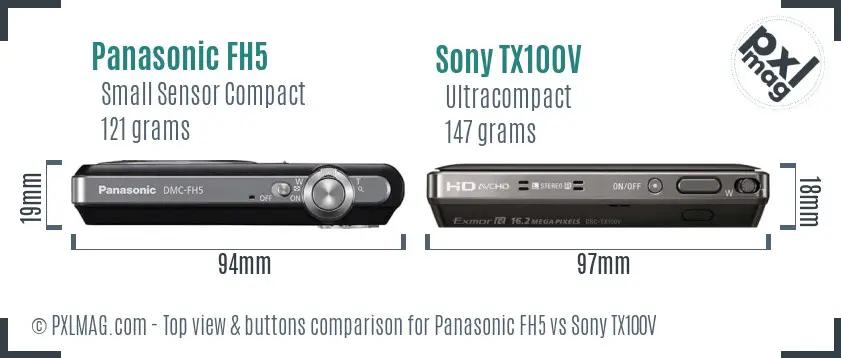 Panasonic FH5 vs Sony TX100V top view buttons comparison