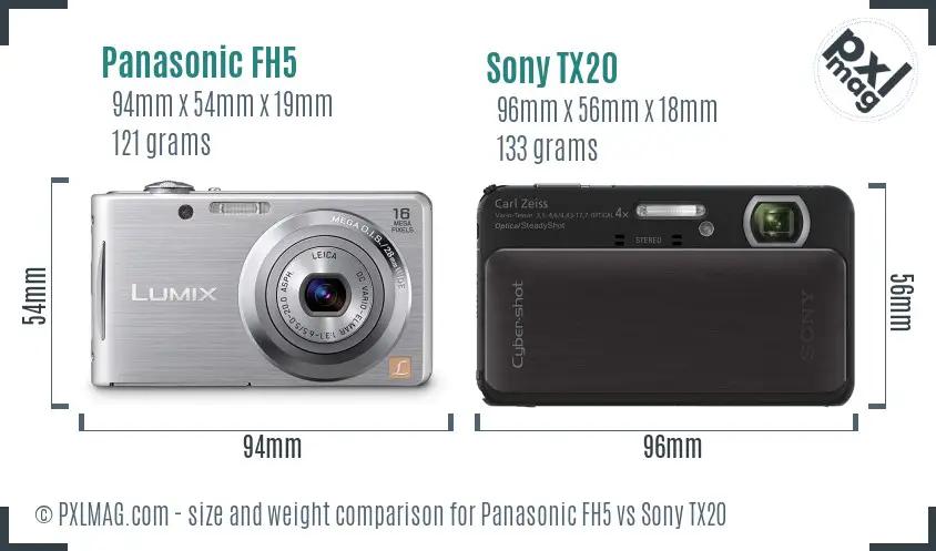 Panasonic FH5 vs Sony TX20 size comparison