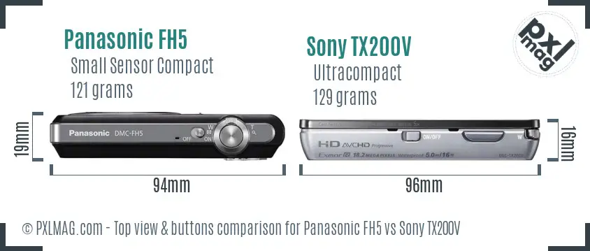 Panasonic FH5 vs Sony TX200V top view buttons comparison Panasonic FH5 vs Sony TX200V top view buttons comparison