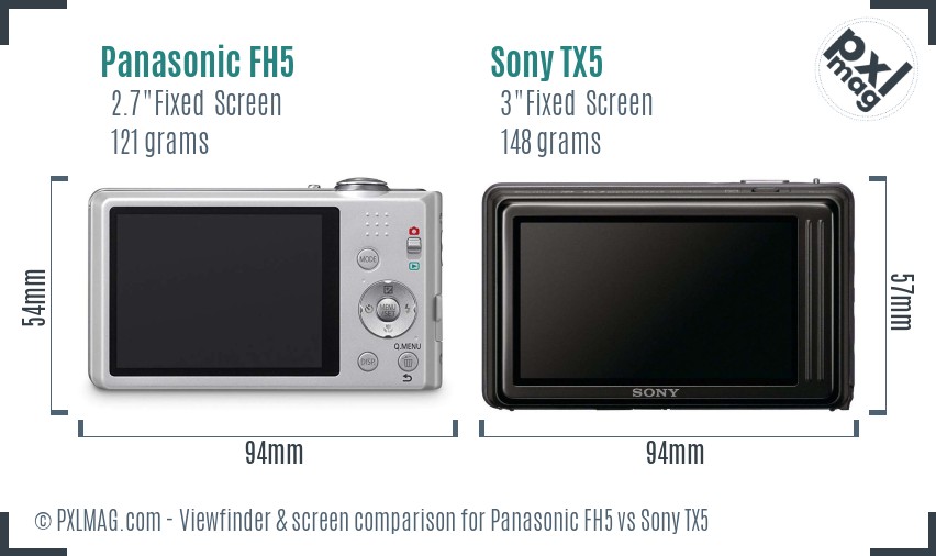 Panasonic FH5 vs Sony TX5 Screen and Viewfinder comparison