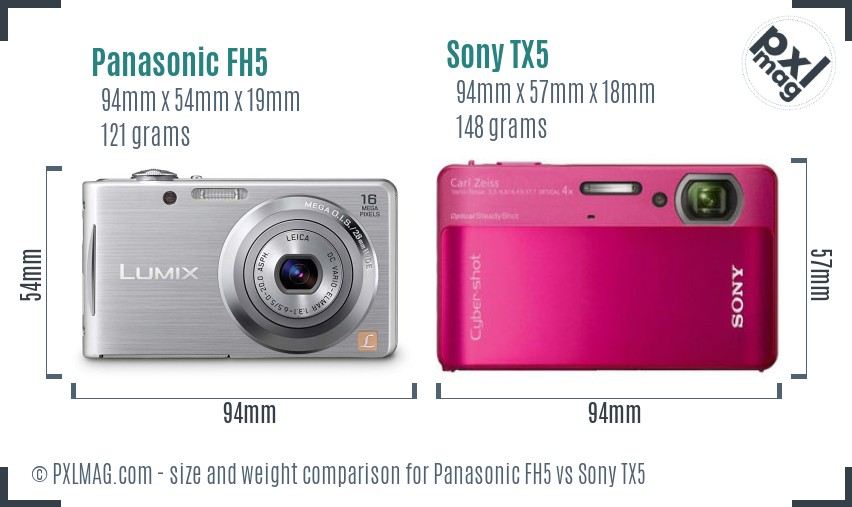 Panasonic FH5 vs Sony TX5 size comparison