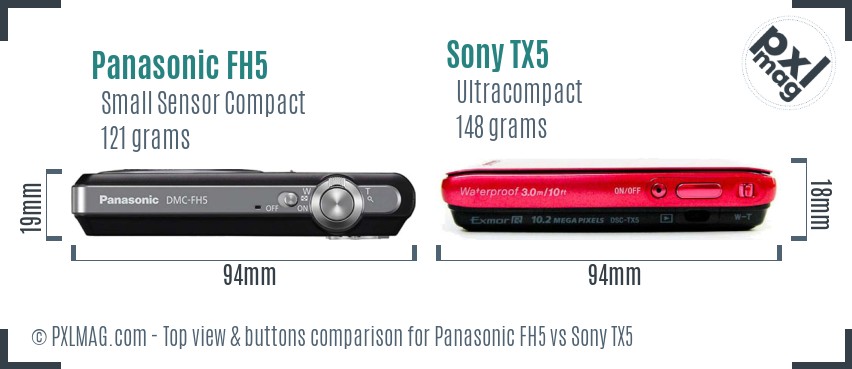 Panasonic FH5 vs Sony TX5 top view buttons comparison