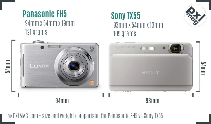Panasonic FH5 vs Sony TX55 size comparison