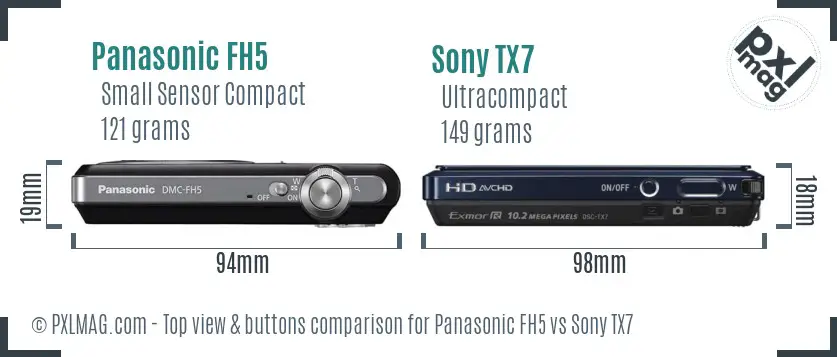 Panasonic FH5 vs Sony TX7 top view buttons comparison