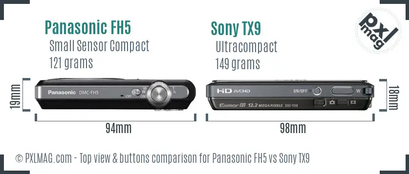 Panasonic FH5 vs Sony TX9 top view buttons comparison