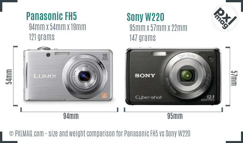 Panasonic FH5 vs Sony W220 size comparison