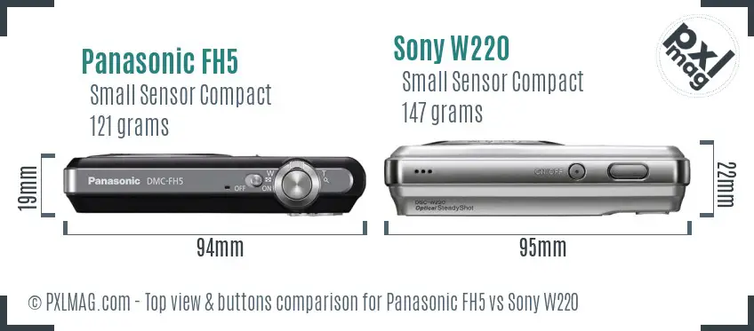 Panasonic FH5 vs Sony W220 top view buttons comparison