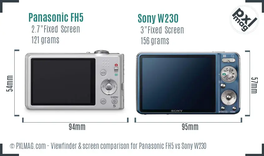 Panasonic FH5 vs Sony W230 Screen and Viewfinder comparison