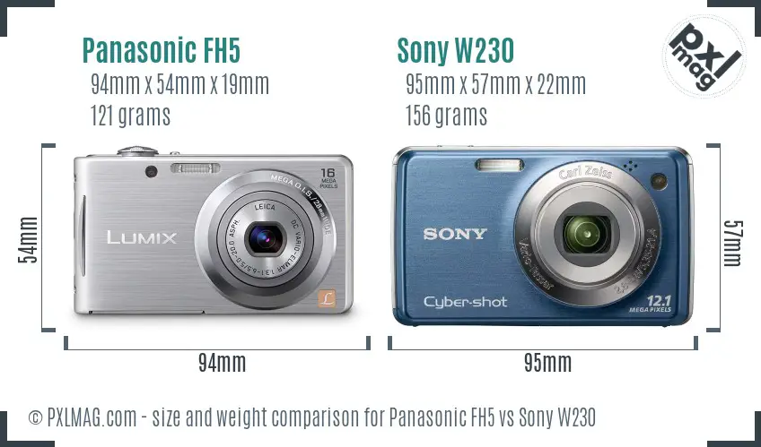 Panasonic FH5 vs Sony W230 size comparison