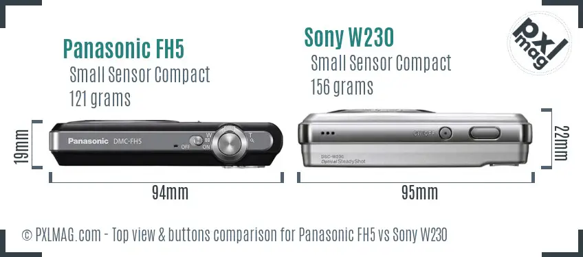 Panasonic FH5 vs Sony W230 top view buttons comparison