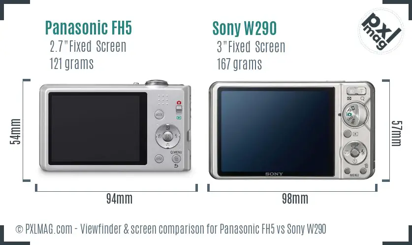 Panasonic FH5 vs Sony W290 Screen and Viewfinder comparison