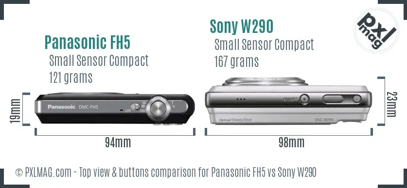 Panasonic FH5 vs Sony W290 top view buttons comparison