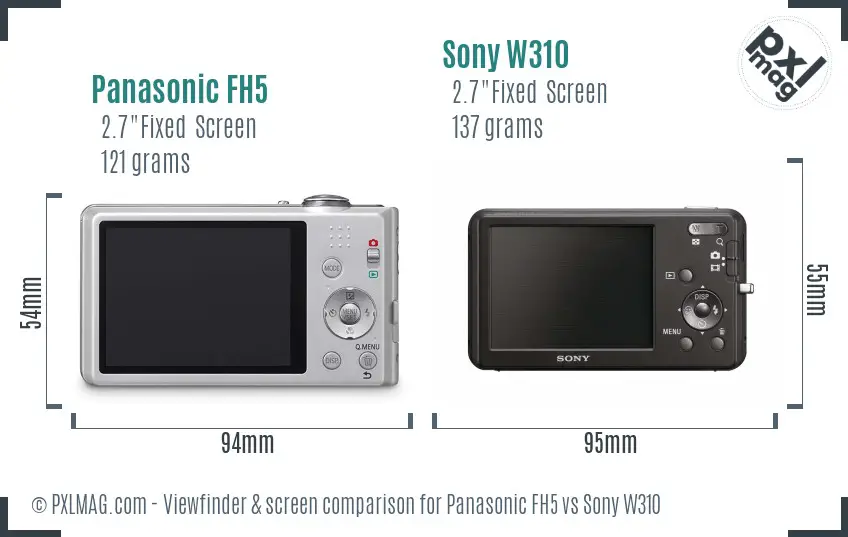 Panasonic FH5 vs Sony W310 Screen and Viewfinder comparison