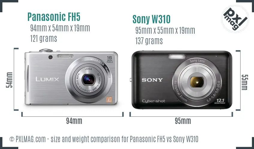 Panasonic FH5 vs Sony W310 size comparison