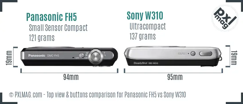 Panasonic FH5 vs Sony W310 top view buttons comparison