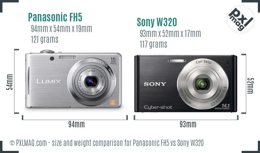 Panasonic FH5 vs Sony W320 size comparison