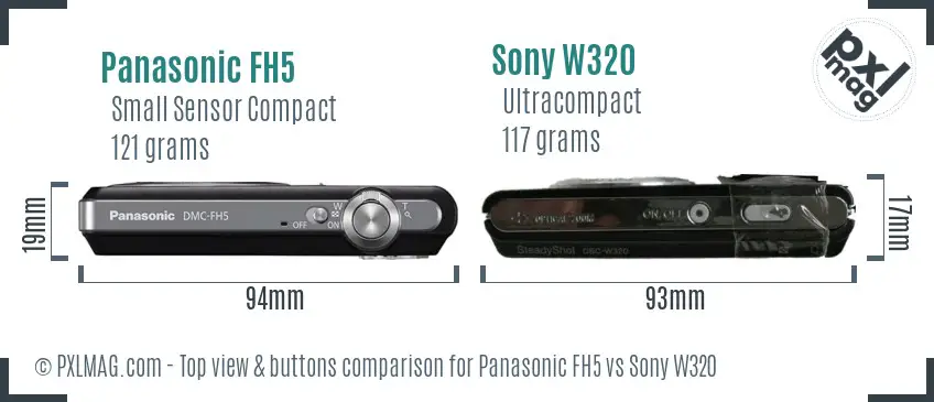 Panasonic FH5 vs Sony W320 top view buttons comparison