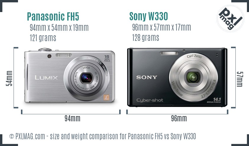 Panasonic FH5 vs Sony W330 size comparison