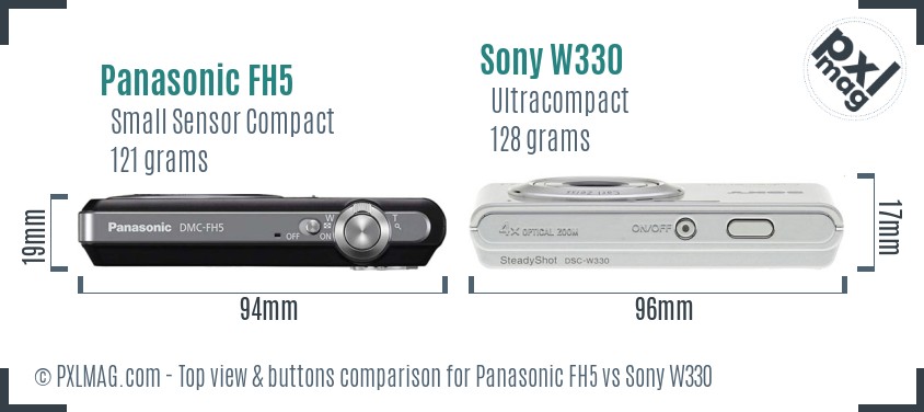 Panasonic FH5 vs Sony W330 top view buttons comparison