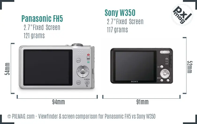 Panasonic FH5 vs Sony W350 Screen and Viewfinder comparison