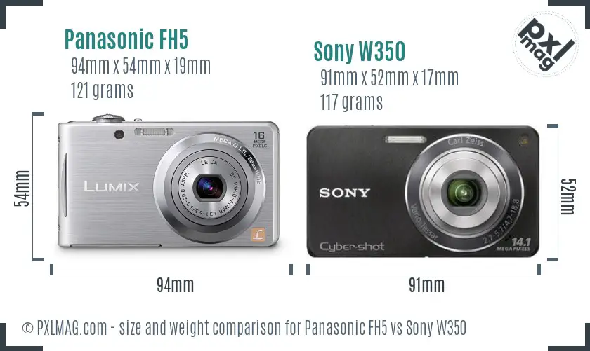 Panasonic FH5 vs Sony W350 size comparison