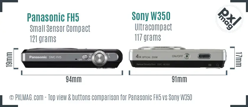Panasonic FH5 vs Sony W350 top view buttons comparison